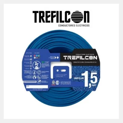 CABLE UNIPOLAR 1 X 1,5 NORMALIZADO CELESTE TREFILCON  *