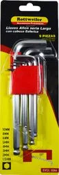 LLAVE ALLEN LARGA C/ CABEZA ESFERICA 9 PIEZAS MM.